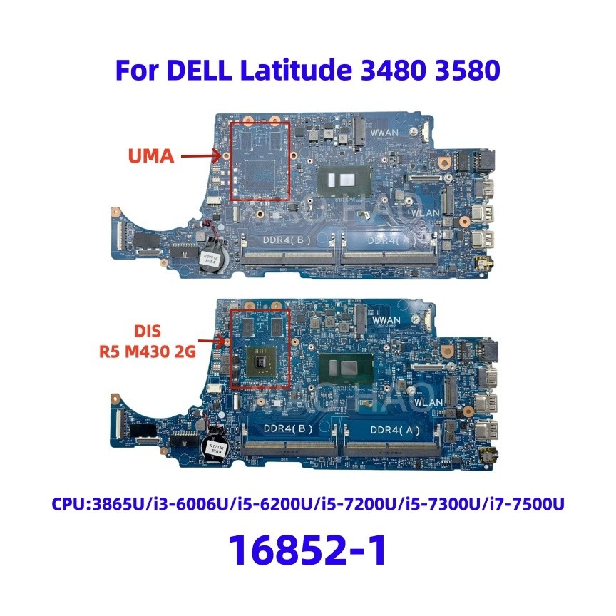 16852-1 Mainboard For Dell Latitude 3480 3580 Laptop Motherboard With 3865U i3 i5 i7 6th/7th Gen CPU