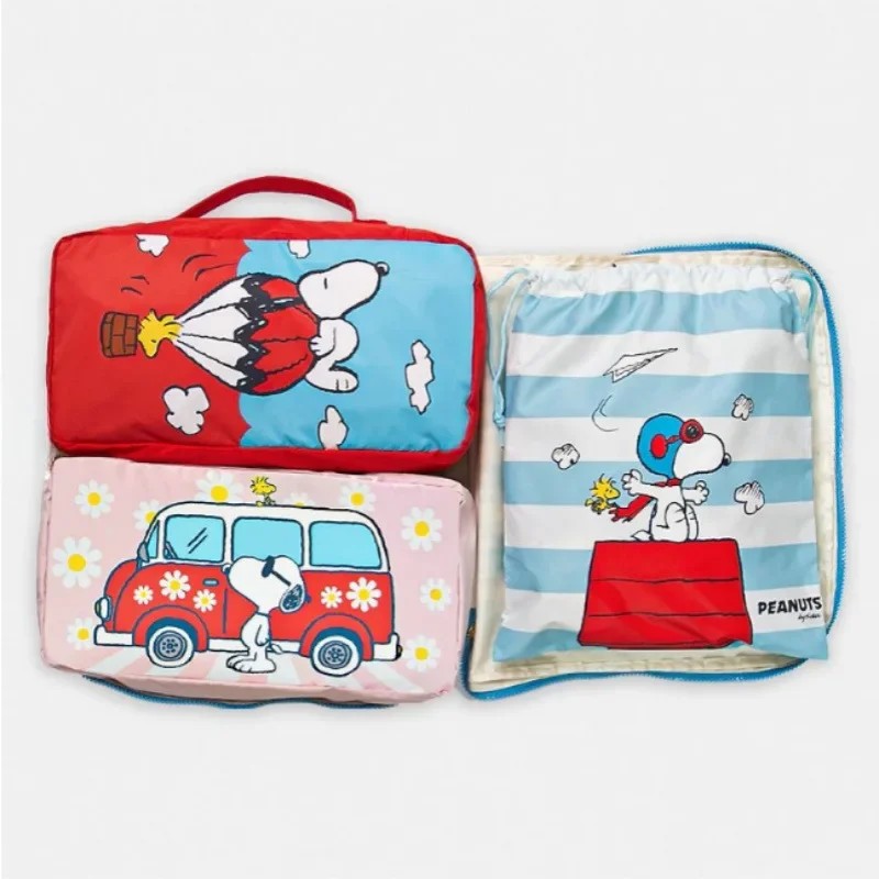 New Snoopy Cute Cartoon Travel Storage Bag 4-piece Set Suitcase Clothes Shoes Large Capacity