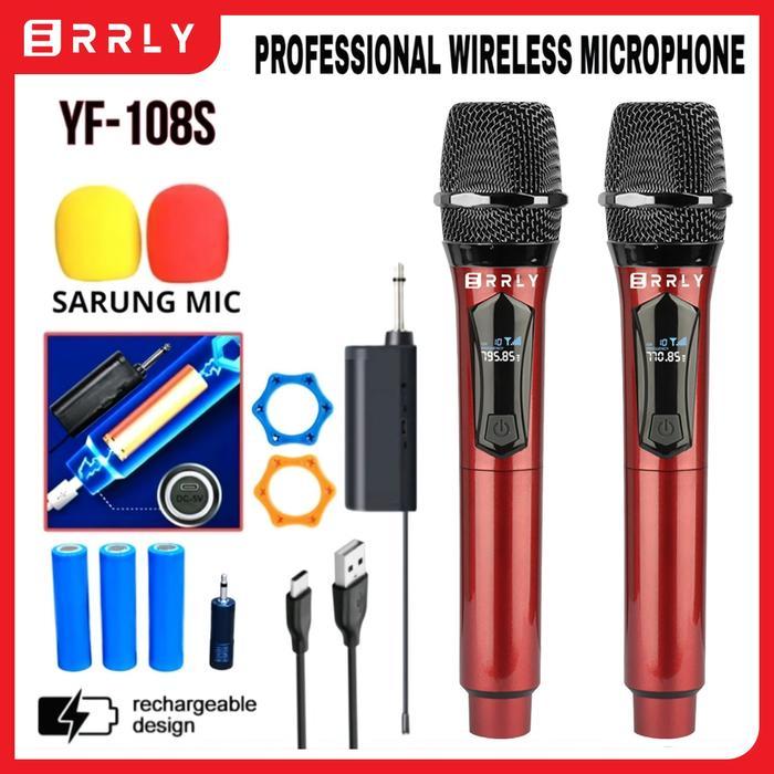Mic Karaoke Wireles Microphone Karaoke Errly Yf108 With Receiver System Mic Karaoke Genggam Recharge