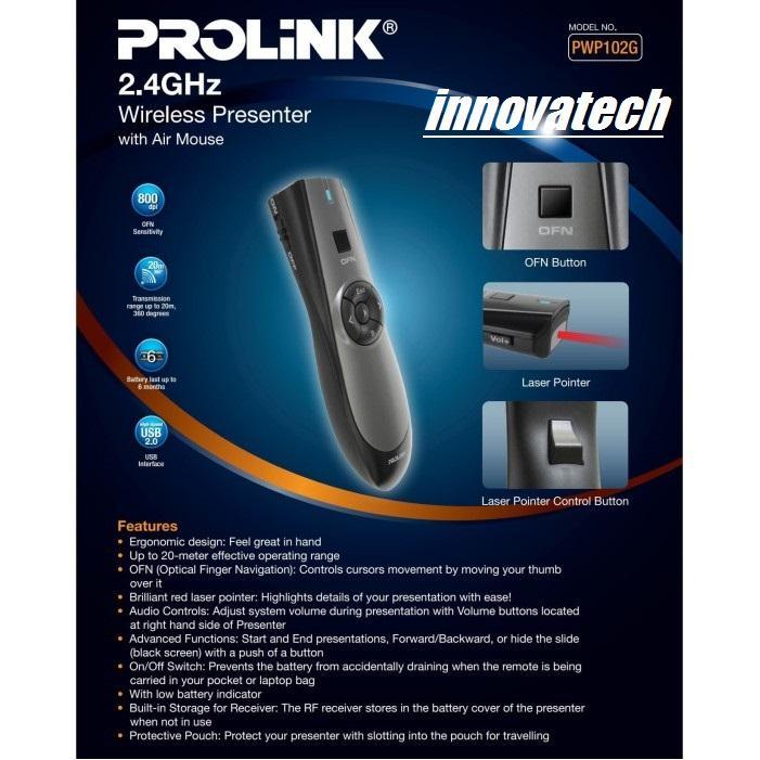 PROLINK LASER POINTER PRESENTER WP102G PWP102 WIRELESS AIR MOUSE