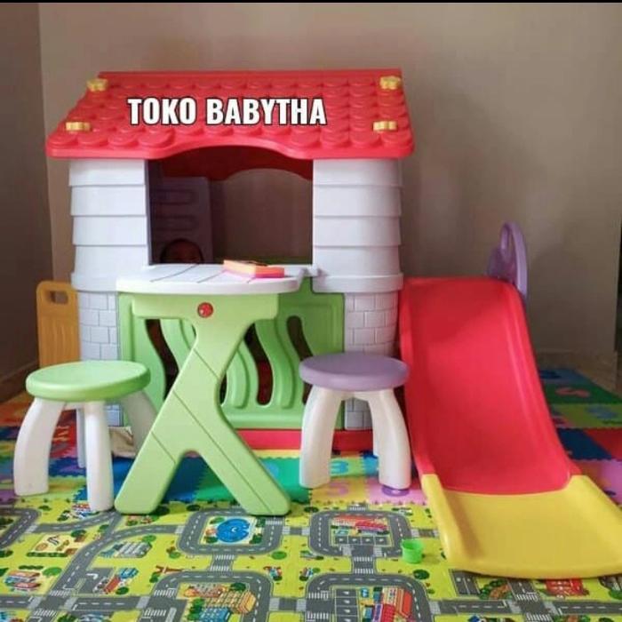 Playhouse Slide Mainan Rumah Anak Ada Perosotan Anak Pagar Mandi Bola