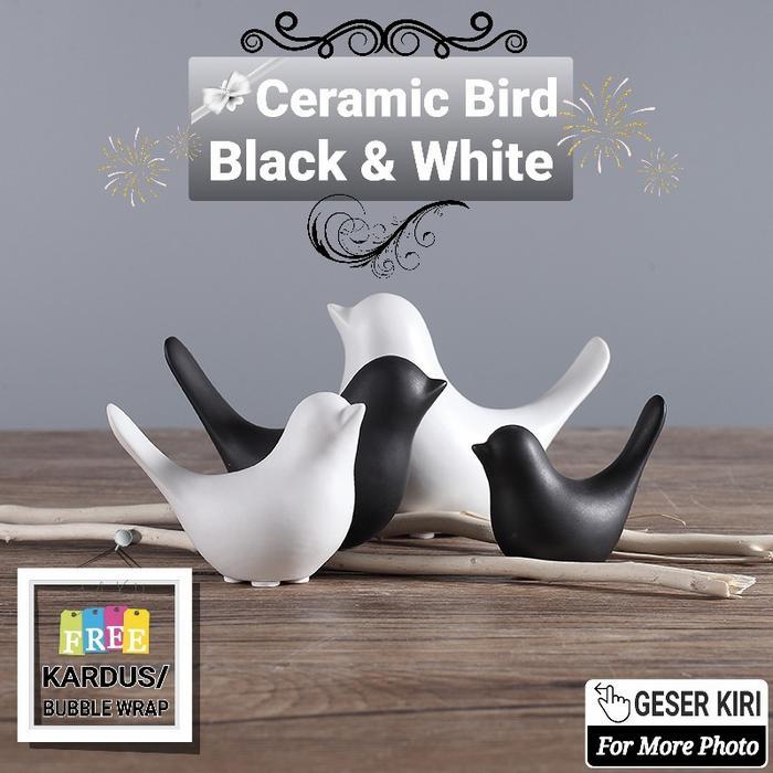 Patung Burung Keramik Pajangan Hiasan Rumah Black White Ceramic Birds