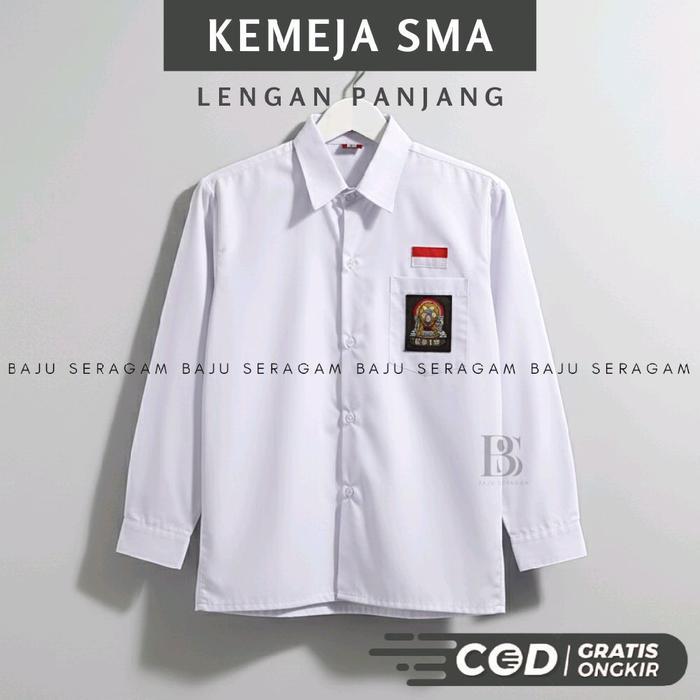 Baju Seragam Sekolah Kemeja SMA Putih Lengan Panjang Bahan Katun Oxford Kemeja Atasan Putih SMA Pria