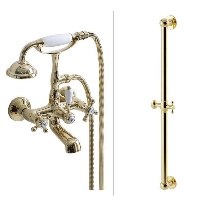 Bathroom Shower Faucet Set Wall Mounted Classical Brass Shower Faucet Set Gold /Chrome Bathtub