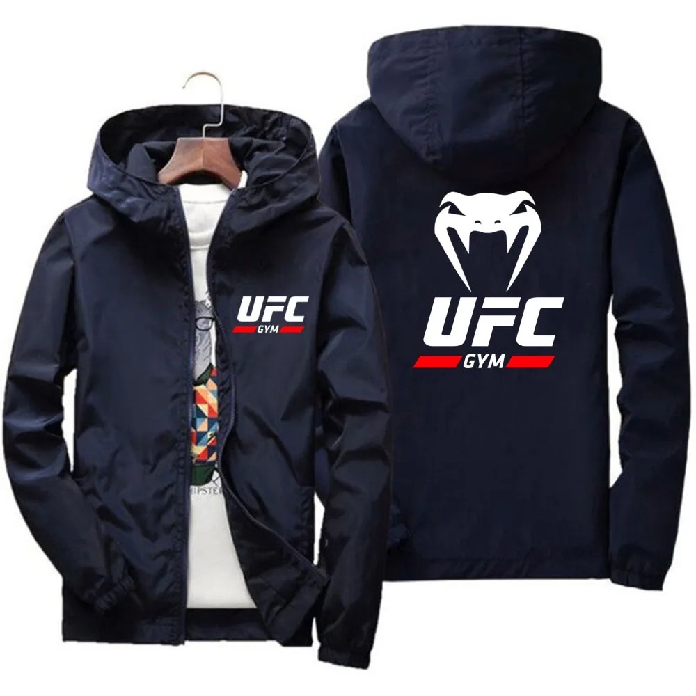 2025New UFC logo with spring and fall hooded zipper jacket for men waterproof windbreaker outdoor