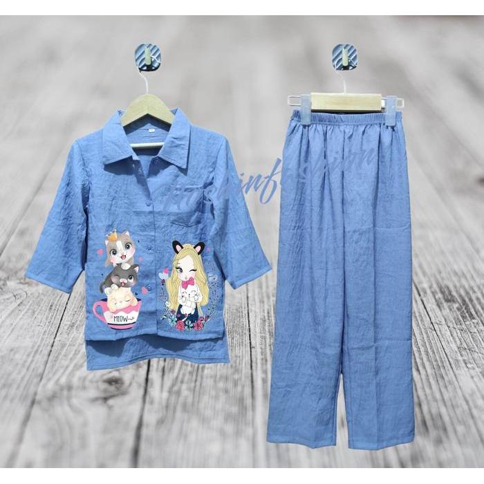 Setelan kemeja anak perempuan 3-10th / Setcel anak viral crinkle warna