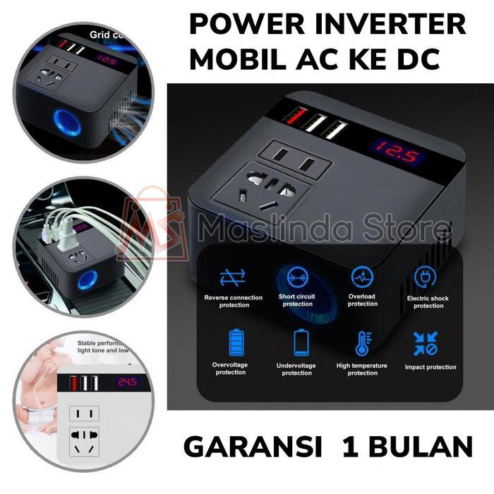 Power Inverter Mobil Adaptor DC 12V/24V to AC 220V 150W 3 USB Port LED
