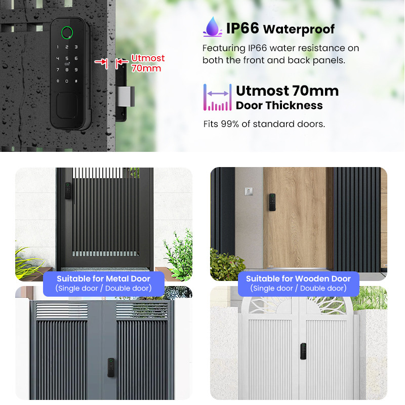 Tuya wifi 8 language Fingerprint IP66 Waterproof Outdoor Gate Passcode Rfid Card Keyless Smart Rim