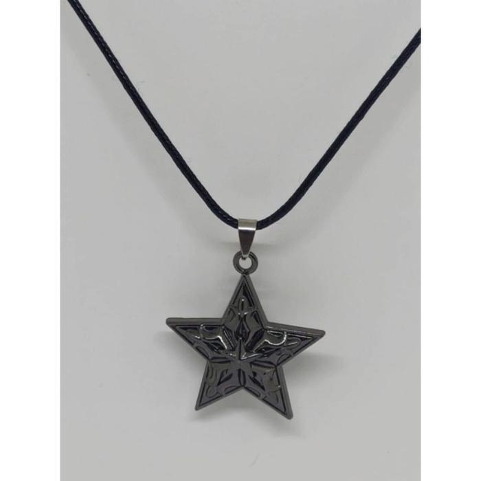 KALUNG PRIA TALI HITAM BANDUL BINTANG kalung titanium star