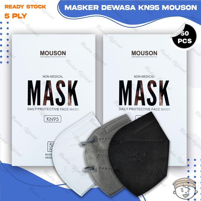 MASKER KN95 MOUSON 5PLY ISI 50PCS PUTIH HITAM ABU WARNA KN 95 5 PLY EARLOOP SURGICAL MASK KEMENKES