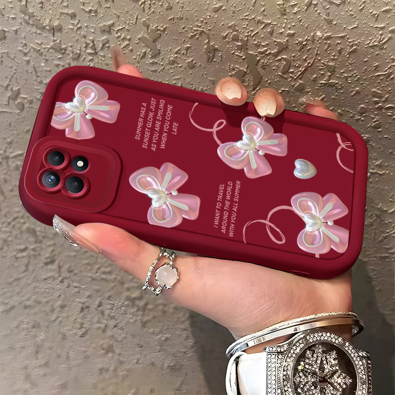 Casing Hp untuk Realme 8I Narzo 50 4G Case Pita kupu-kupu berkilau merah muda Kasing silikon Cesing 