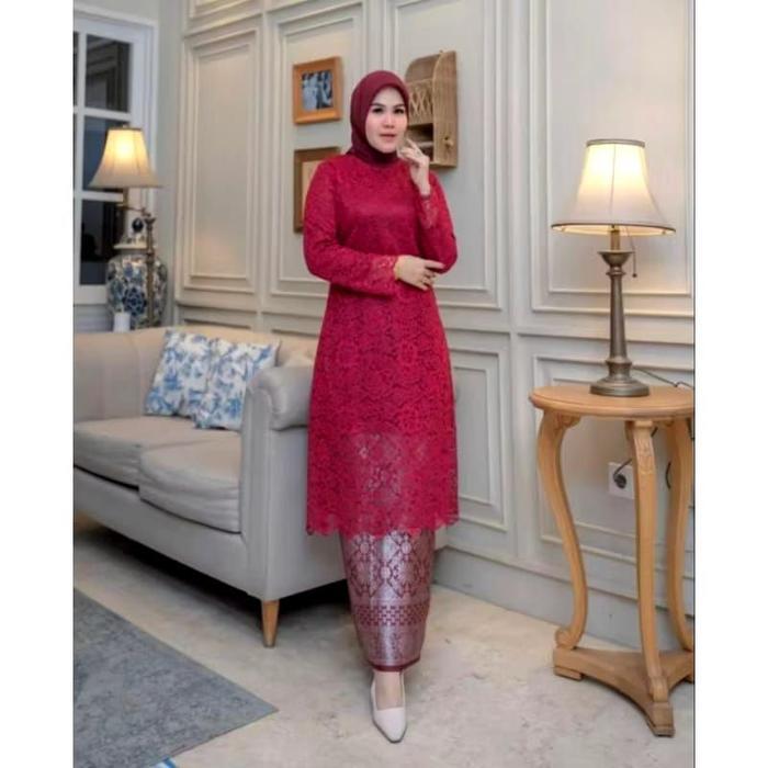 ser Stelan Kebaya Brokat Tunik Rok Songket / Baju Kurung Brokat / Kebaya Tunik Brokat / Kebaya