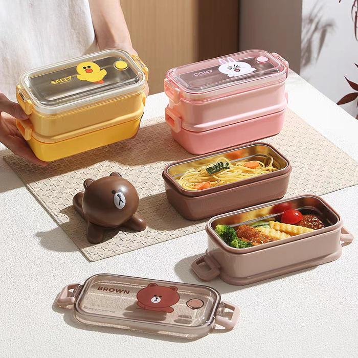 Kotak Makan Anak 304 Stainless Steel Lunch Box Tahan Panas Isi Air Panas Untuk Sekolah Kuliah lunch