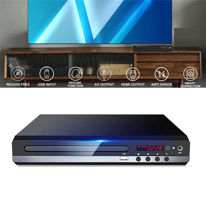 AT82-DVD Player 1080P HD Home DVD Player Box For TV All Region Free DVD CD-Disk Player AV-Output EVD