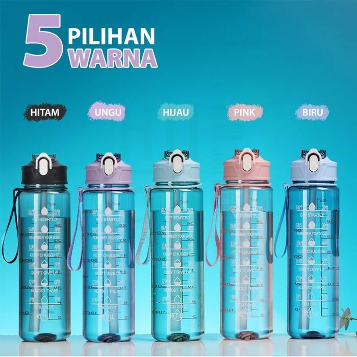 BOTOL MINUM 1 LITER BENING TRANSPARAN / BOTOL AIR MINUM ANAK SEKOLAH SEDOTAN ANTI BOCOR / Botol