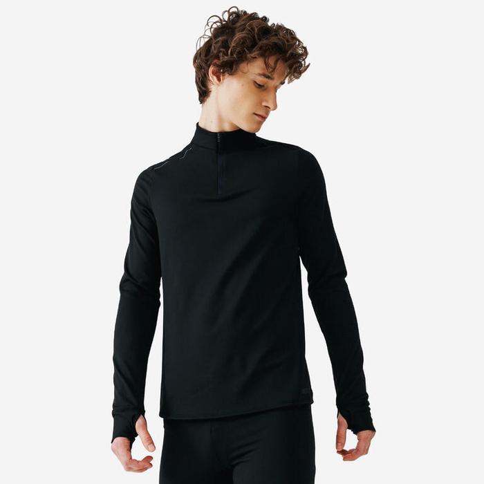 Decathlon Kalenji Kaos Lari Pria Hangat - Hitam - 8487923