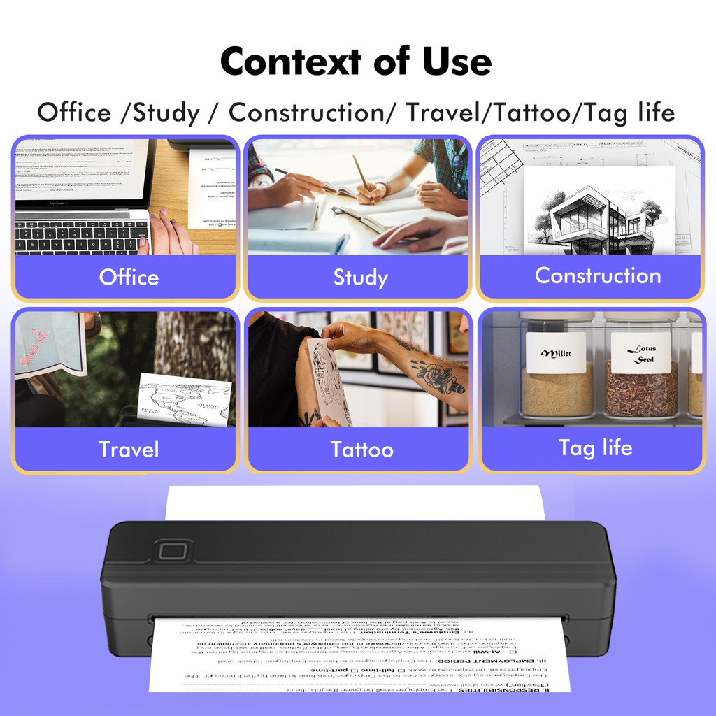Portable Mini Tattoo Printer Bluetooth Tattoo Stencil Printer Office Document A4 Thermal Printer