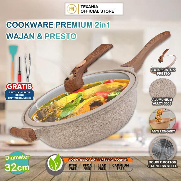 [Kokopanci X Texania] Texania Wajan Presto Jumbo Premium 2In1 Wajan Batu Medis Anti Lengket Bisa