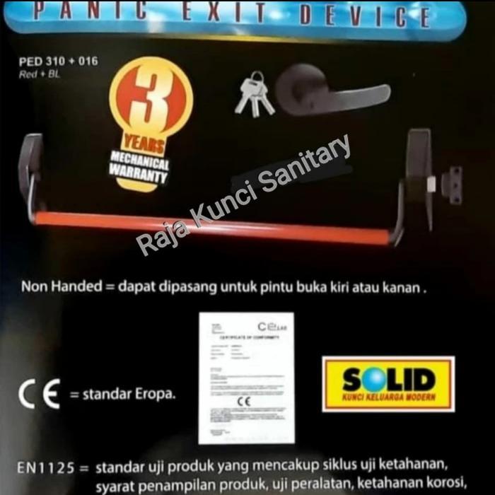 Panic Bar Solid PED 310+016 Red+Black/Handle Pintu Emergency/Darurat
