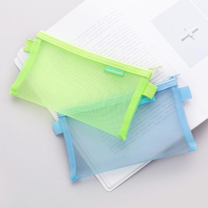 "New" [MILOLI] Kotak Pensil HE CHOOSES SIMPLE Pouch Transparant Portabel Tempat Pensil Jaring