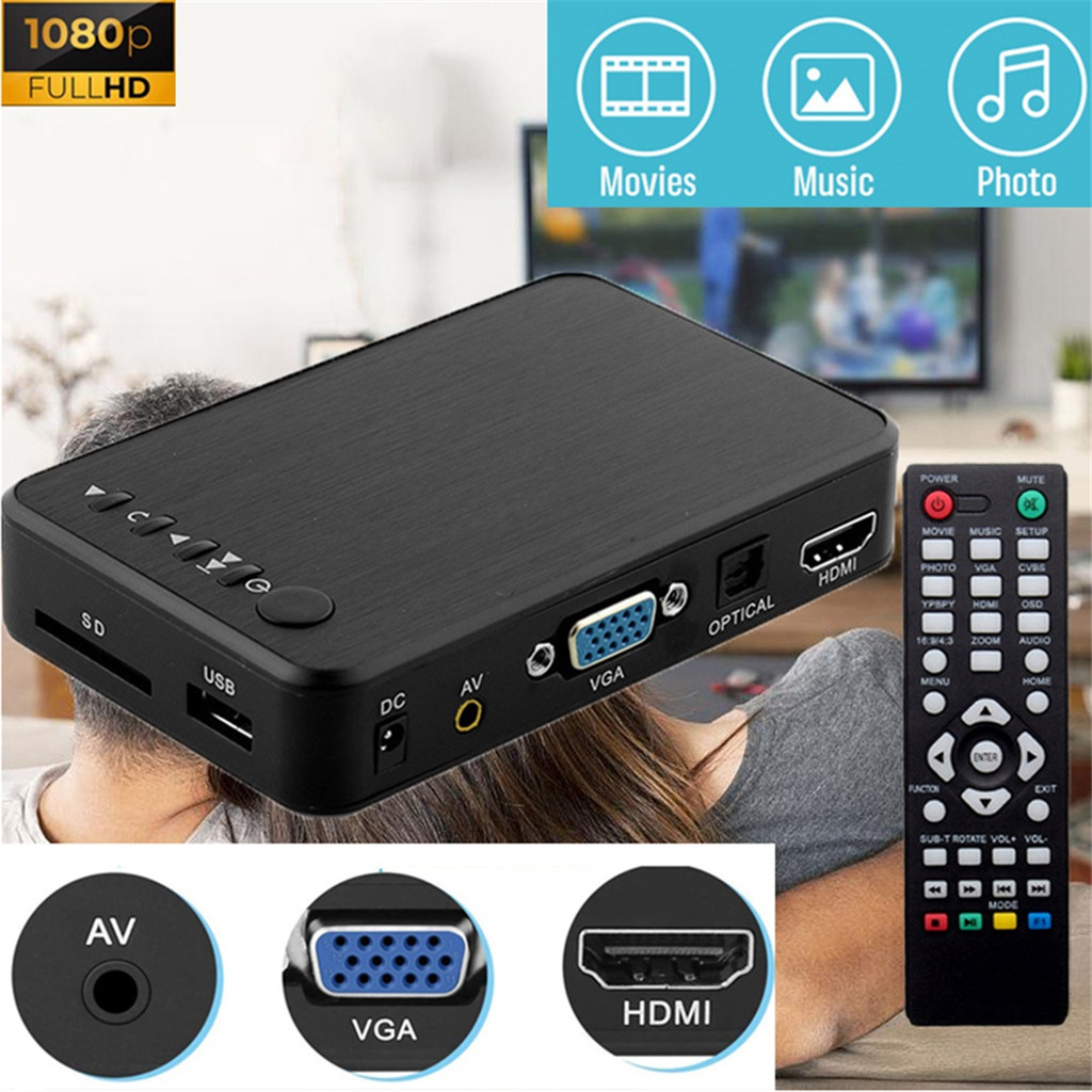 SWXF 1080P HD Multimedia Player Video Player 264 AV/VGA Output USB HDD Player for