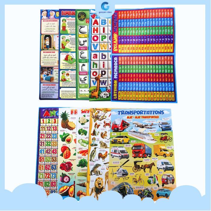 "New" 10 Poster Belajar Anak Edukasi Huruf Abjad, Angka, Binatang, Hijaiyah, Transportasi, Bentuk