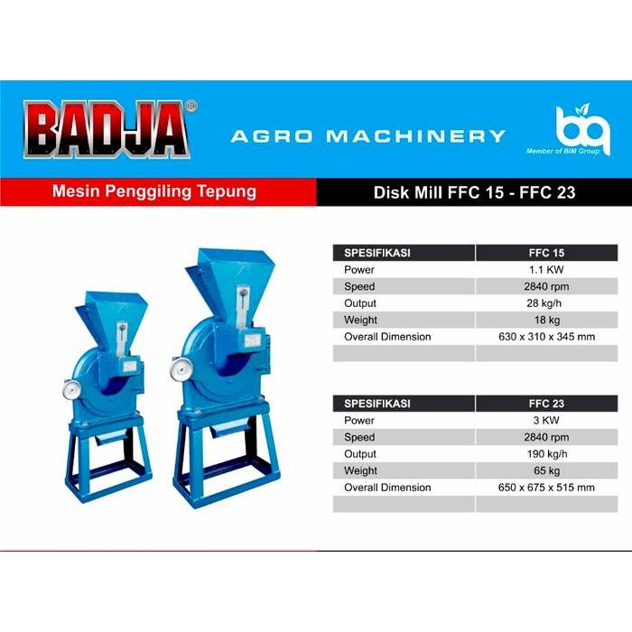 Mesin Giling Penepung Beras Jagung BADJA FFC 23 / Disk Mill FF23 BADJA - Tanpa Penggerak
