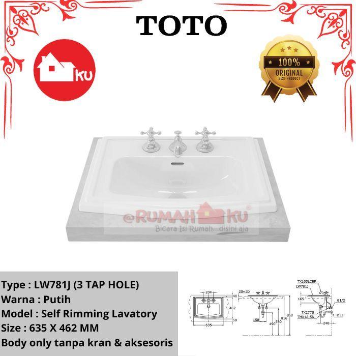 WASTAFEL TOTO LW781J BODY ONLY SELF RIMMING LAVATORY 3 TAP HOLES