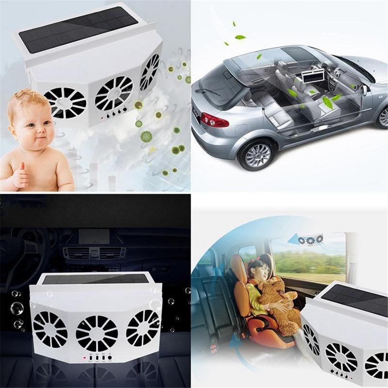 Car Cooling Fan 3 Heads Portable Deodorization Ventilator Auto Ventilation Fan Solar Charging Suctio