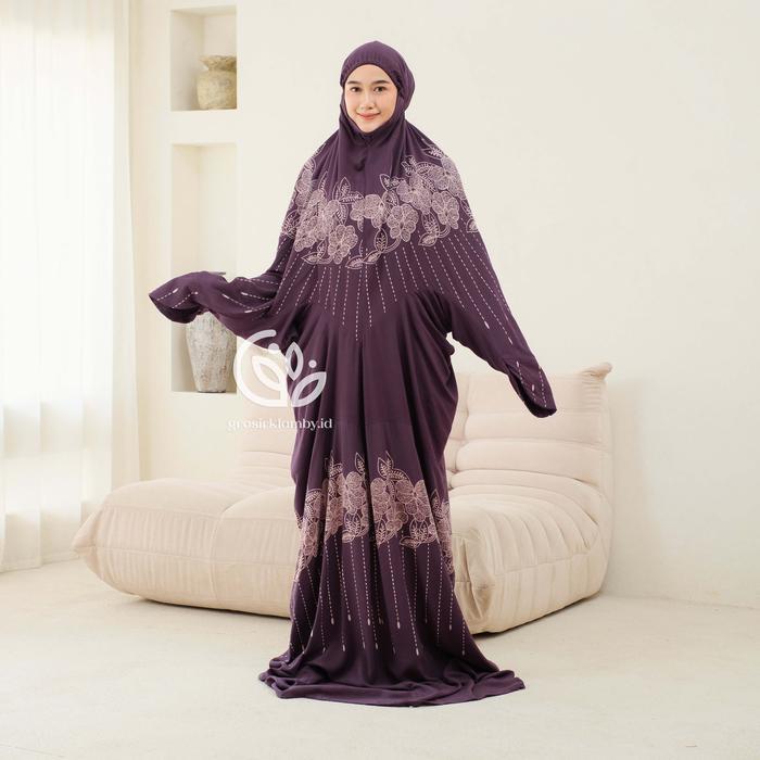 Mukena Terusan Lajuran Nabawi Batik Rayon Super Jumbo Atasan Bawahan Lembut Nyaman Pasti Diskon