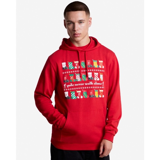 Liverpool FC Adults Christmas Hoodie Red - Official LFC Jaket Original Pria