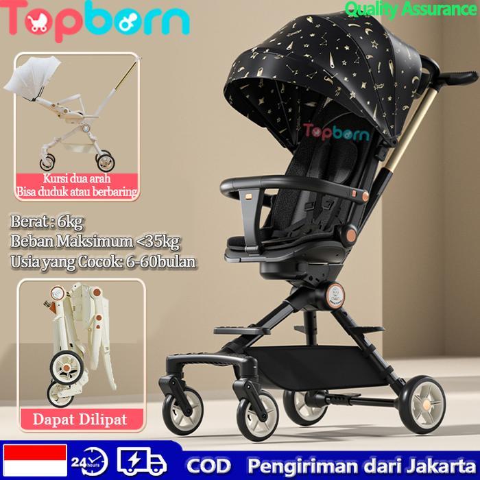 Top Topborn Stroller Ringan & Dapat Dilipat, Kereta Dorong Bayi Dua Arah dengan Duduk & Berbaring