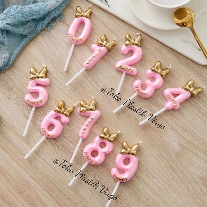 Lilin Ulang Tahun Pink Pita / Lilin Angka Cute 0-9