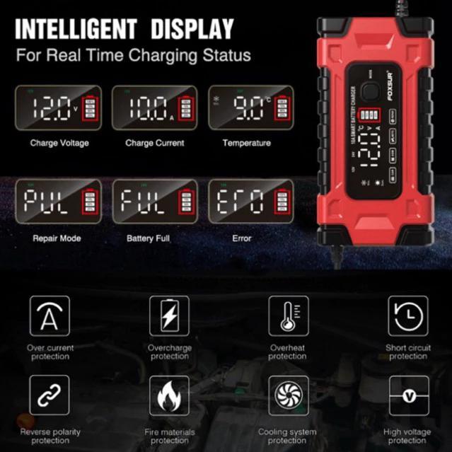 Ready Charger Aki Accu Mobil Motor Truk FOXSUR 12V 10A - 24V 5A Smart Fast Charging Repair Mode 7