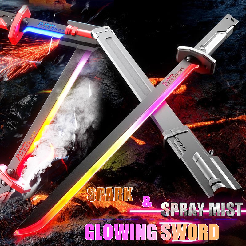 Colorful Streamer Glowing Sword Toys with Spark & Smoke Effect Light Sword Kids Adult Toys Holiday