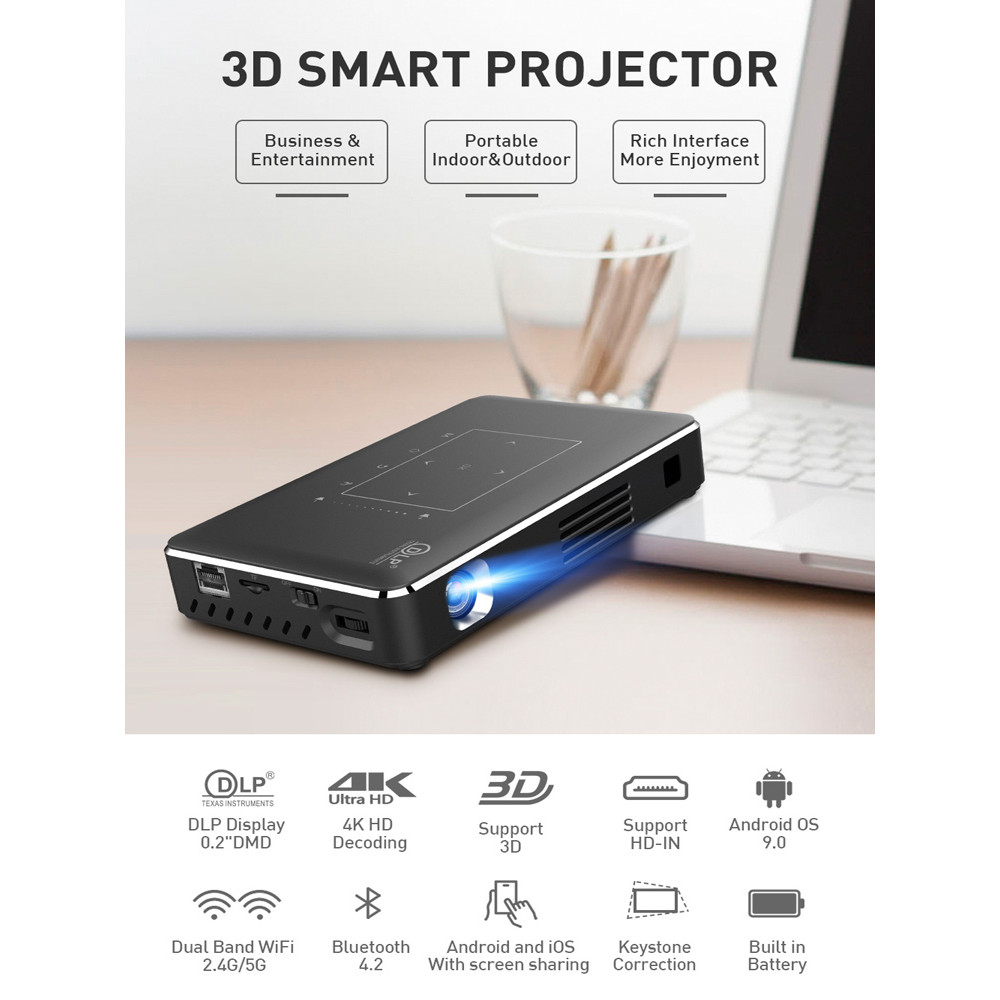 WZATCO P10 DLP 3D Projector Smart WIFI MINI Projectors Support FULL HD 4K Home Theater LED Beamer