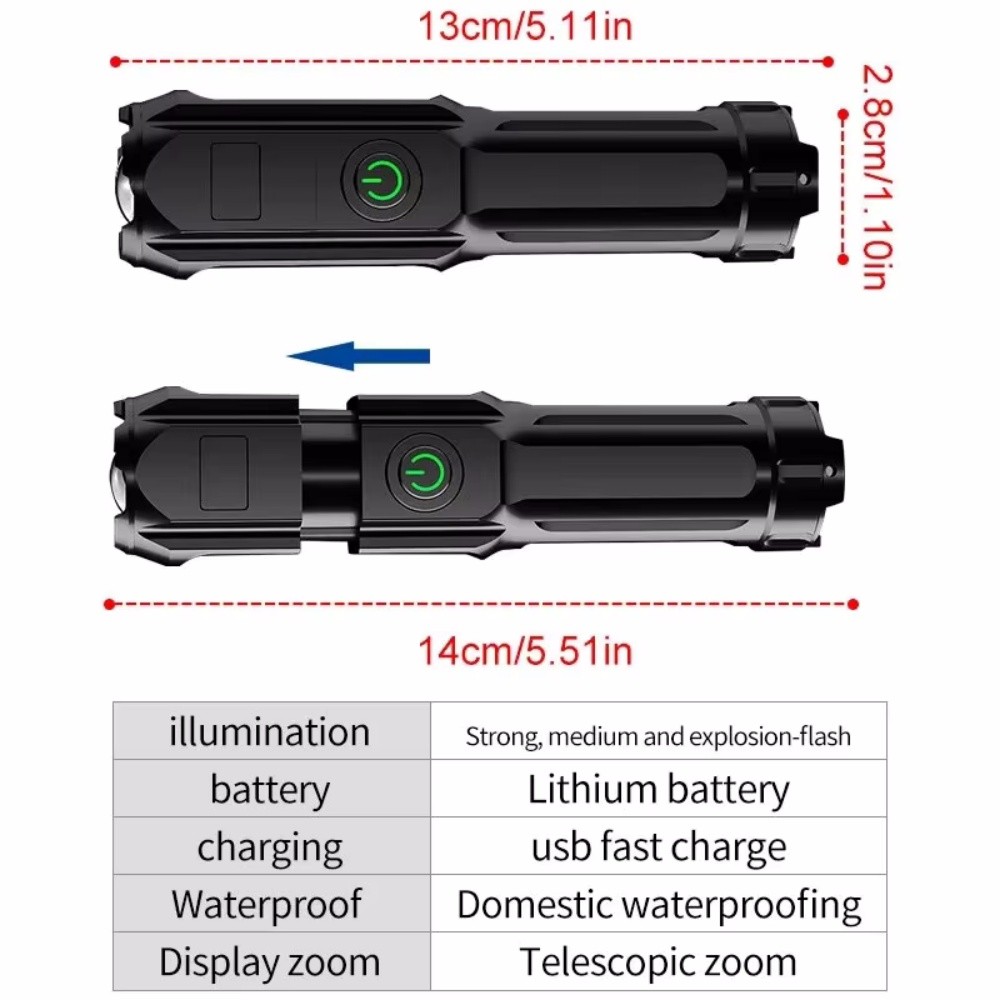 High Power Camping Flashlight Led Fishing Searchlight Usb Rechargeable Flashlight Outdoor Waterproof