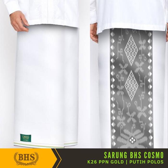 [Garansi Original] Sarung Bhs Cosmo Gold Motif K26 Ppn Selvedge Jacquard Timbul Warna Putih Polos