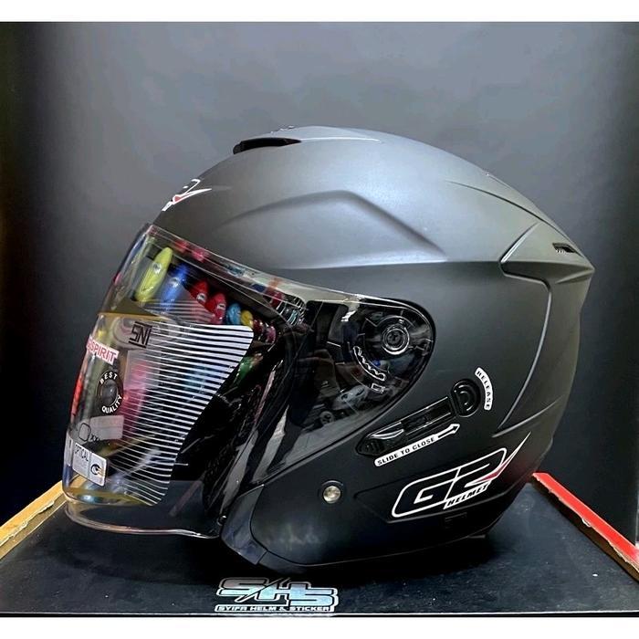 Helm G2 Optimax Solid Double Visor Hitam Doff Half Pasti Ori