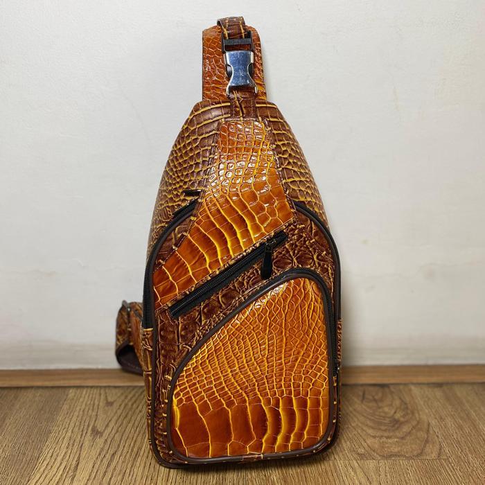 Tas Selempang Minimalis Tas Selempang Pria Kulit Asli Pinggang Crocodile 3 Slot Berseleting