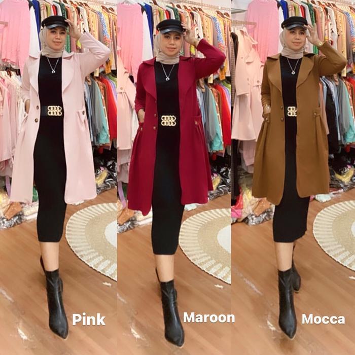 Best Seller Monza Long Blazer Bahan Suede Jaket Panjang Wanita Oversize Lembut Zipper Original