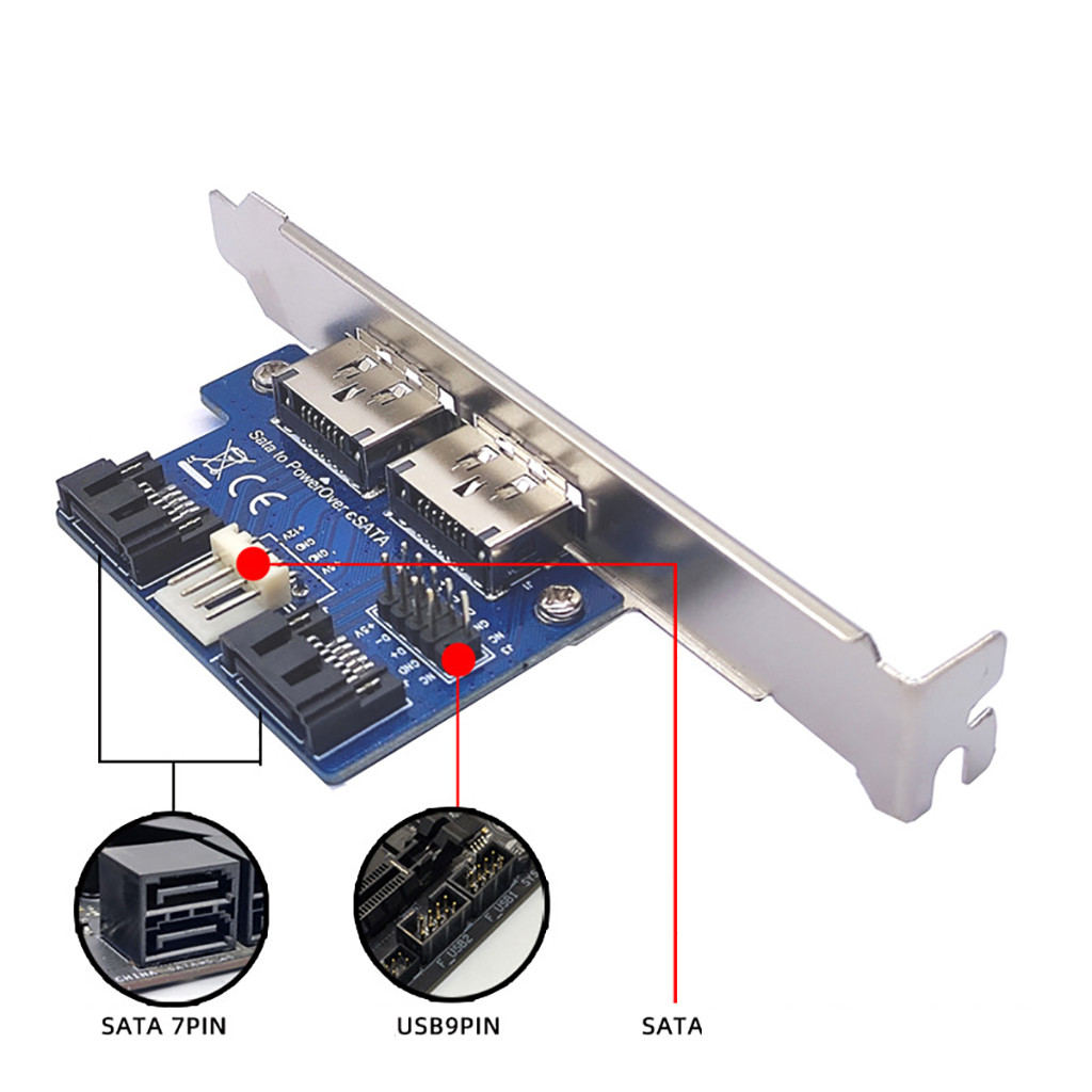 Dual Port SATA to Power eSATA eSATAp 9Pin to USB 2.0 Converter Expansion Rear Bracket Card for