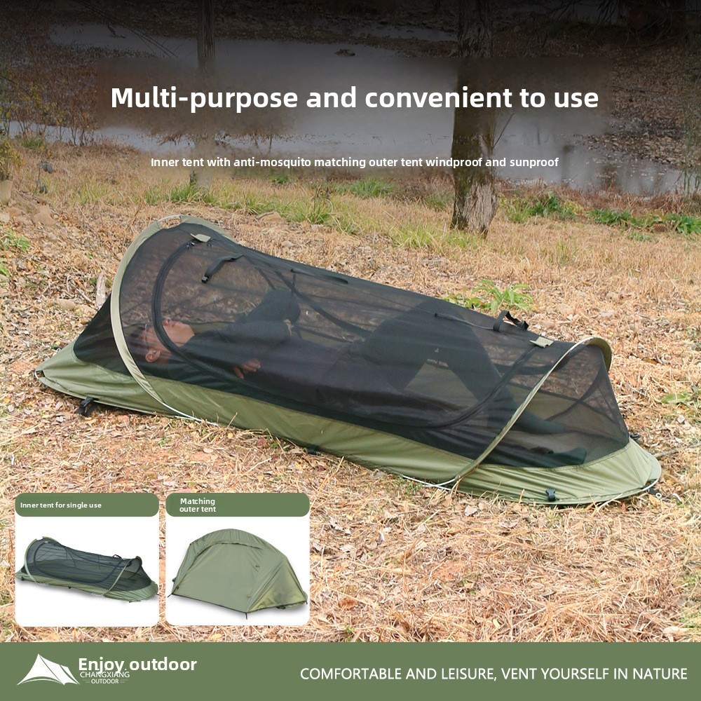 1 Person Portable Bivy Tent, Waterproof Camping Tent with Mosquito Net, Lightweight Single Tent for