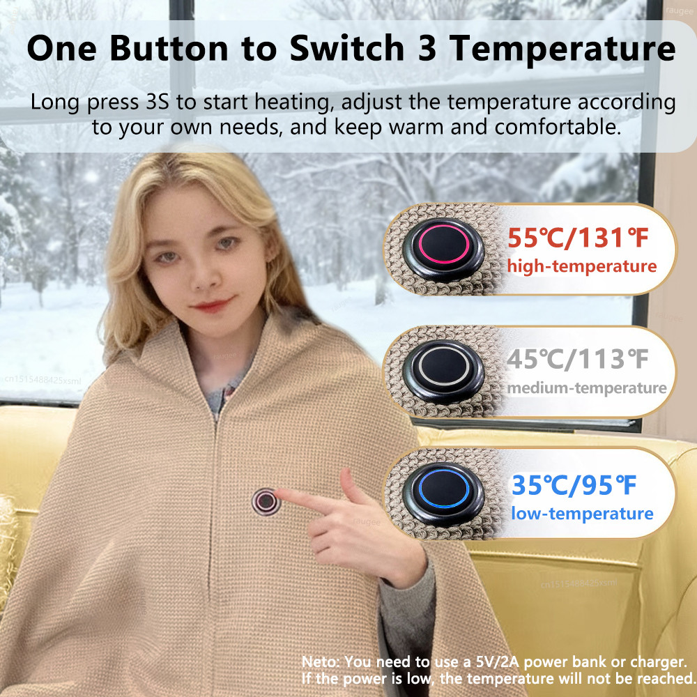 Heated Blanket USB Wearable Electric Blanket Portable Warmer Blanket for Shoulder Electric Heating