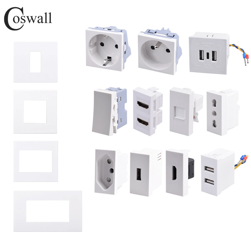Wall EU Brasil Chile Socket + Satellite TV CAT6 Internet Jack, HDMI-compatible 2.0 & USB 3.0 Type-C
