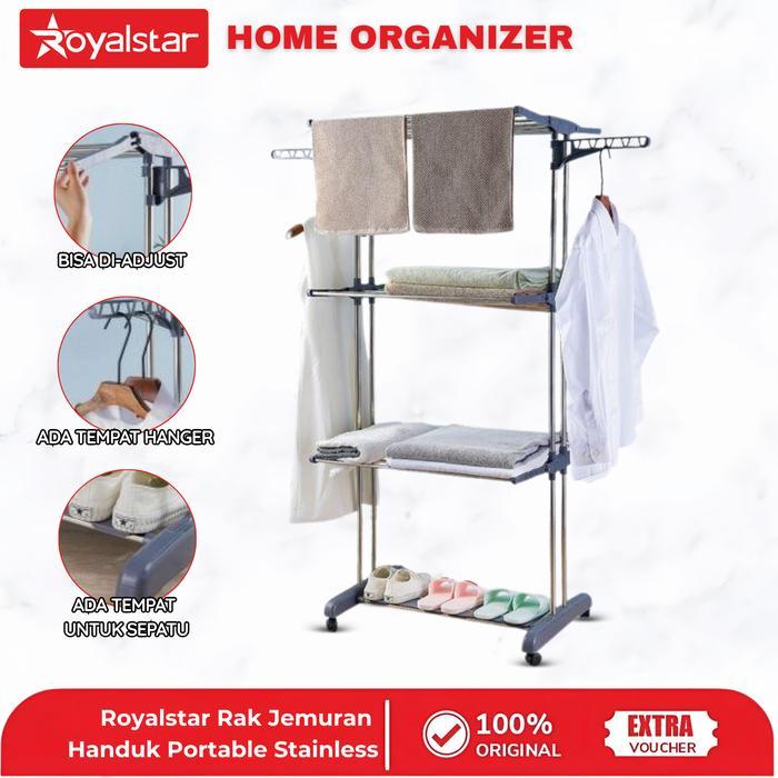 ORIGINAL [PROMO] Royalstar Rak Jemuran Baju Handuk Portable Rak Jemuran Portable Beroda 3 Susun