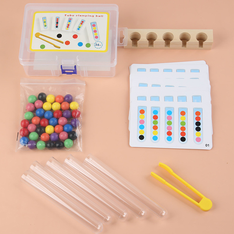 Clip Wooden Beads Test Tube Toy, Color Sorting Game, Beads Counting Fine Motor Skill Montessori Toys