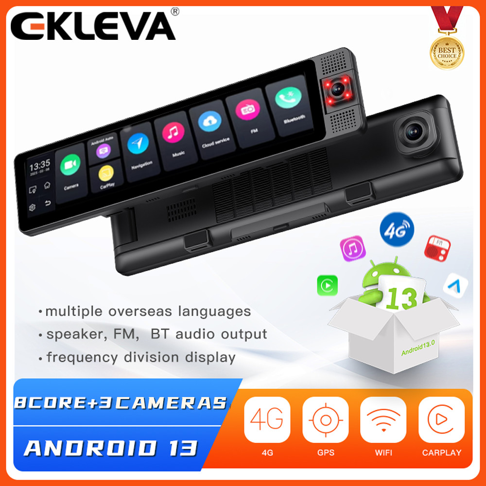 EKLEVA 12 Inch 3 Ch 4G Car DVR 5G WIFI Android 13 Navigation Carplay Android AUTO 1080P Dash Cam