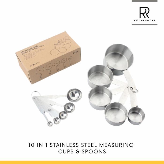 10 IN 1 MEASURING SPOON AND CUP SET STAINLESS STEEL / SENDOK TAKAR