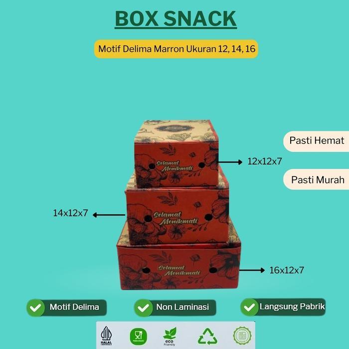 Dus Snack 12x12 12x14 12x16 Dus Kue Roti Cemilan Nasi Makanan Dus Snack Box Motif Delima Marron isi